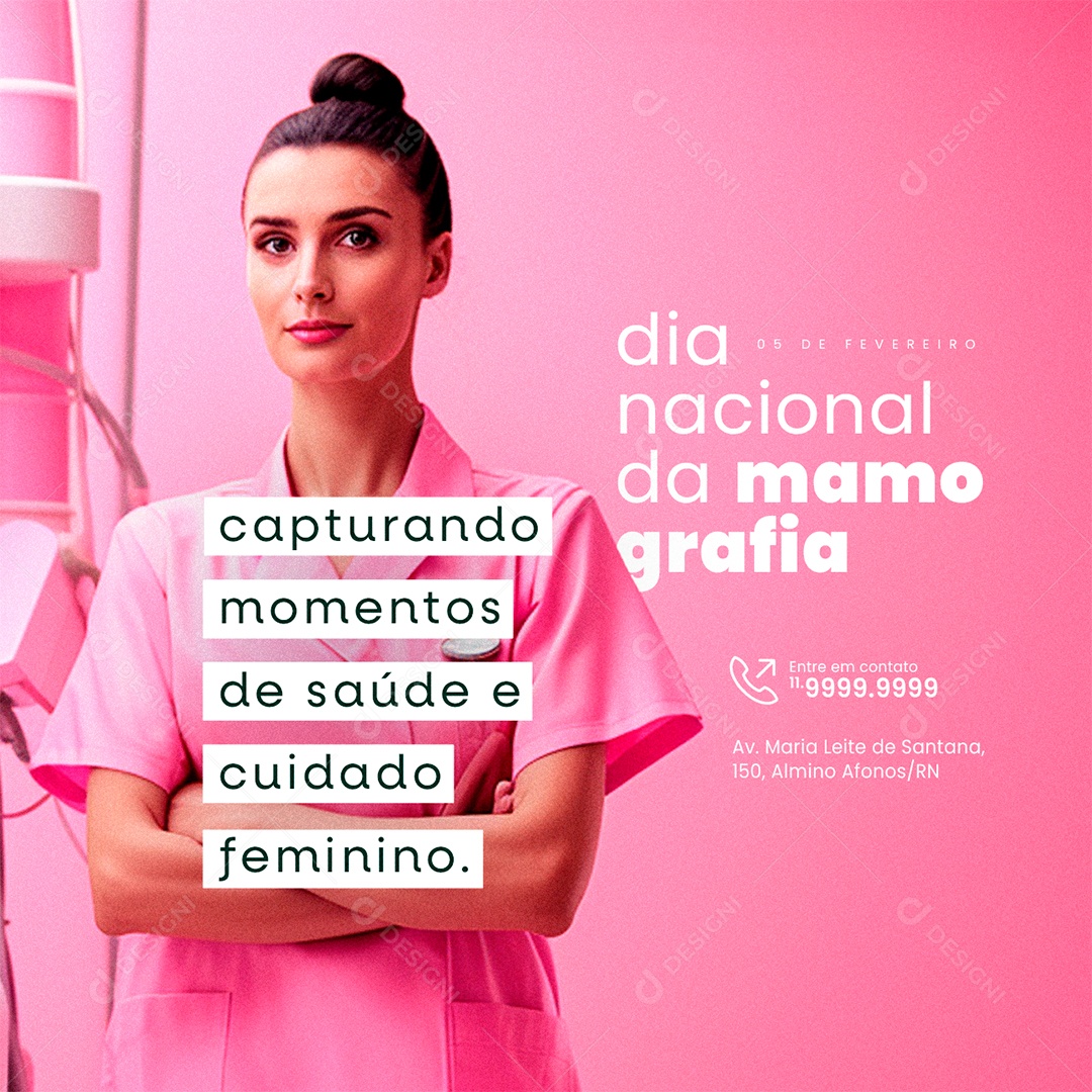 Dia Nacional da Mamografia 05 De Fevereiro capturando momentos de saúde Social Media PSD Editável