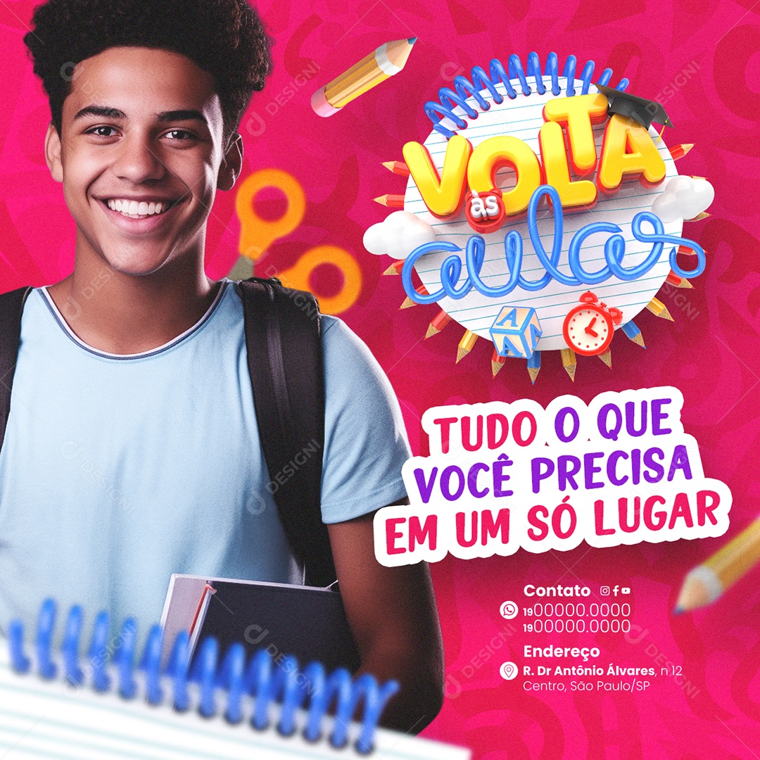 Volta às Aulas Papelaria Tudo o que Você precisa em um só lugar Social Media PSD Editável