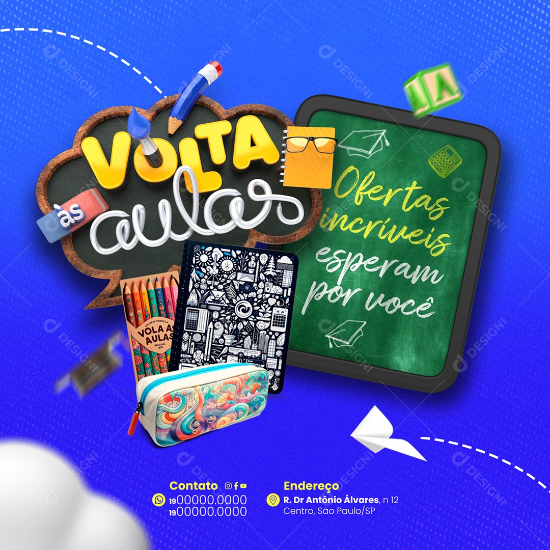 Volta às Aulas Papelaria Lápis de cor Bolsinha Ofertas Incríveis Social Media PSD Editável