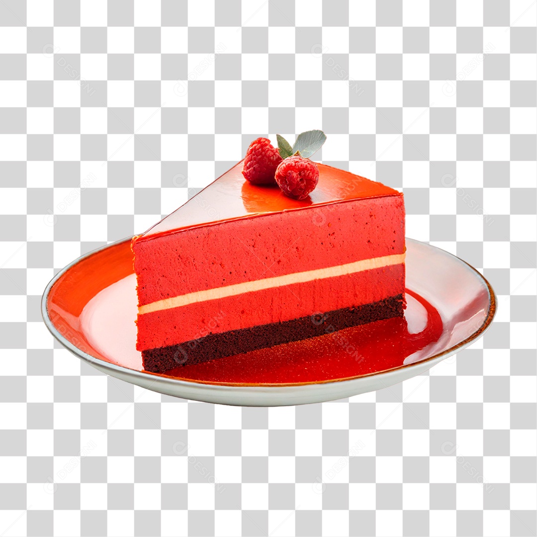 Prato com Fatia de Bolo Vermelho PNG Transparente