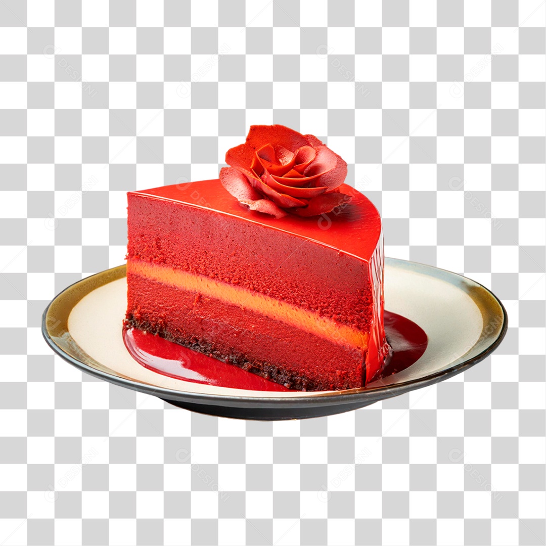 Prato com Fatia de Bolo Vermelho PNG Transparente