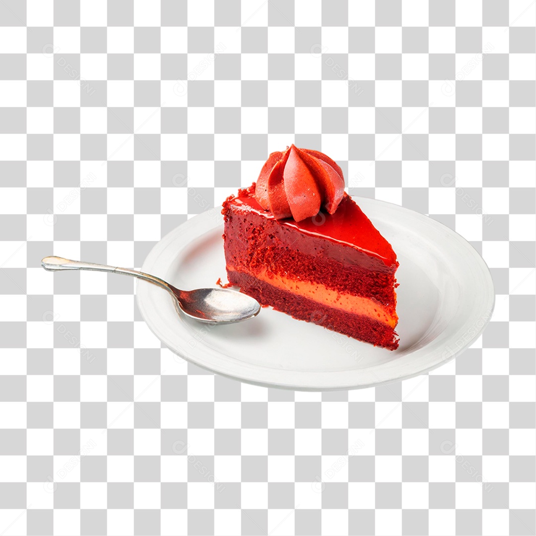 Prato com Fatia de Bolo Vermelho PNG Transparente