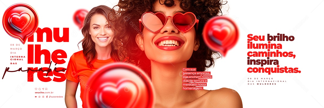 Carrossel Dia Internacional das Mulheres 08 de Março Seu Brilho Social Media PSD Editável