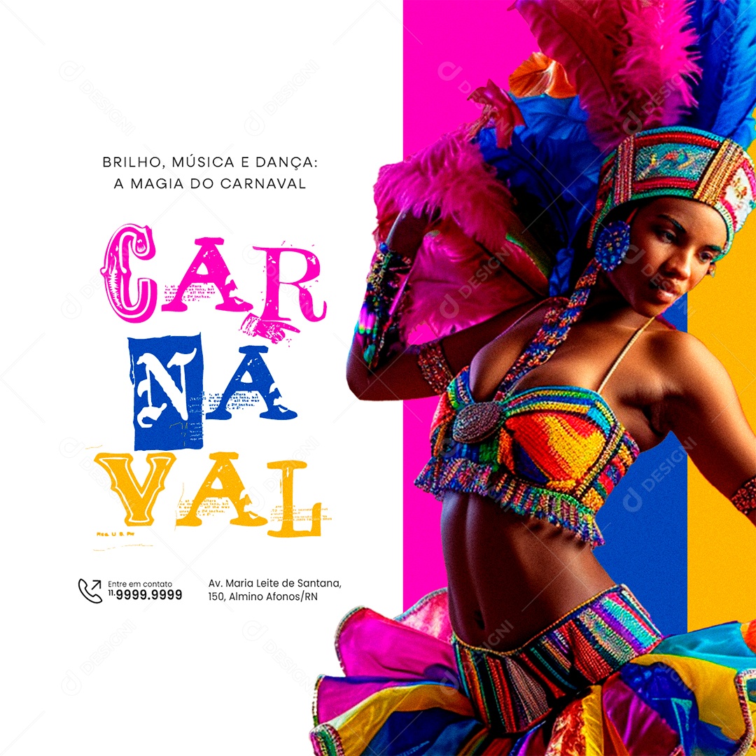 Carnaval Brilho Música e dança a magia do Carnaval Social Media PSD Editável