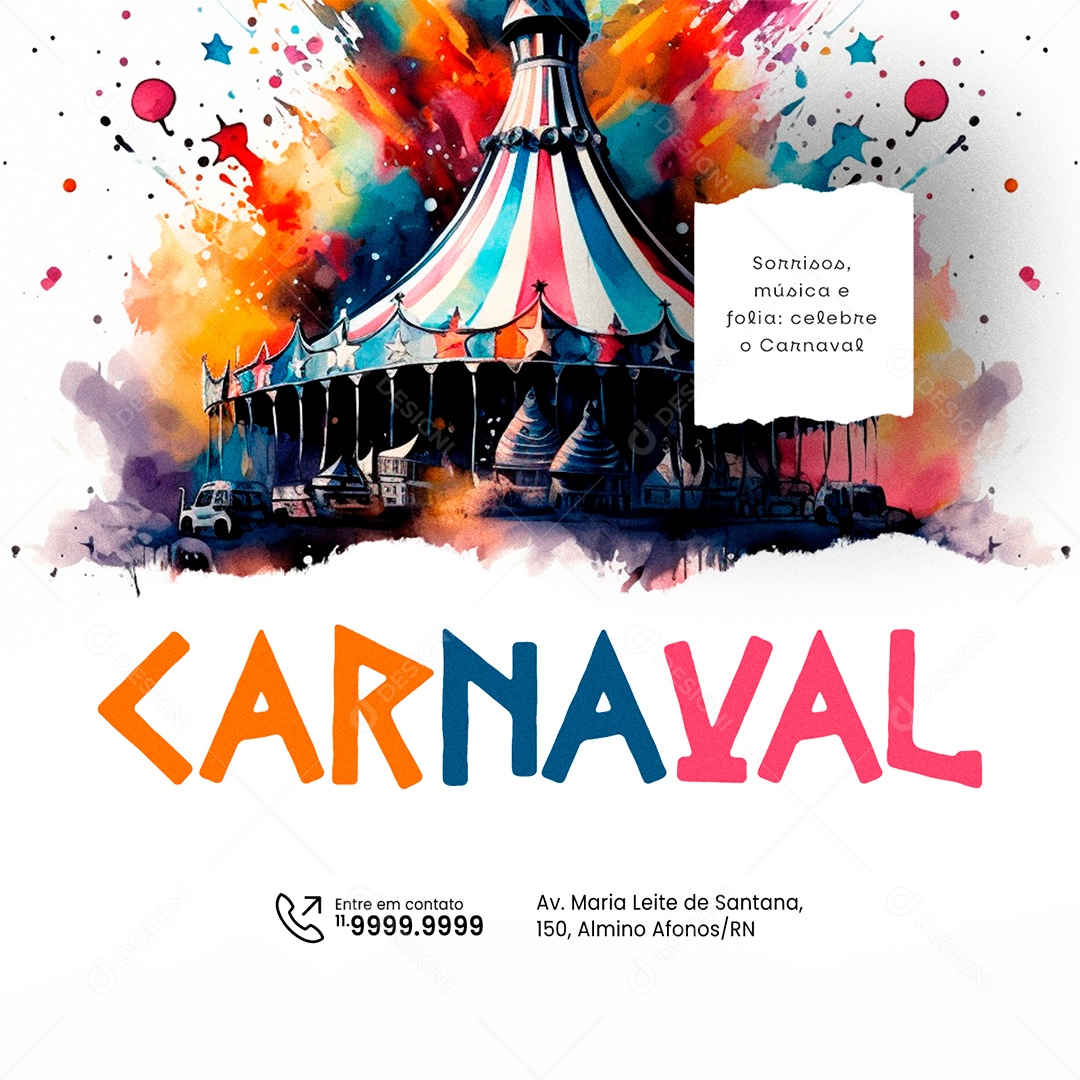 Carnaval Sorrisos música e folia celebre Social Media PSD Editável