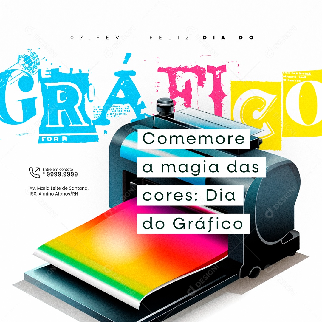 Dia do Gráfico 07 De Fevereiro Comemore a magia das cores Social Media PSD Editável