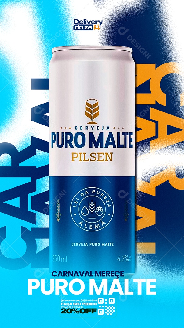 Flyer Carnaval Mereçe Puro Malte Feed Social Media PSD Editável