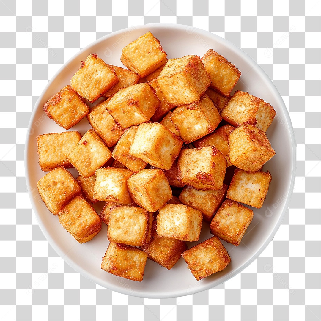 Prato de Cubos de Tofu Frito PNG Transparente