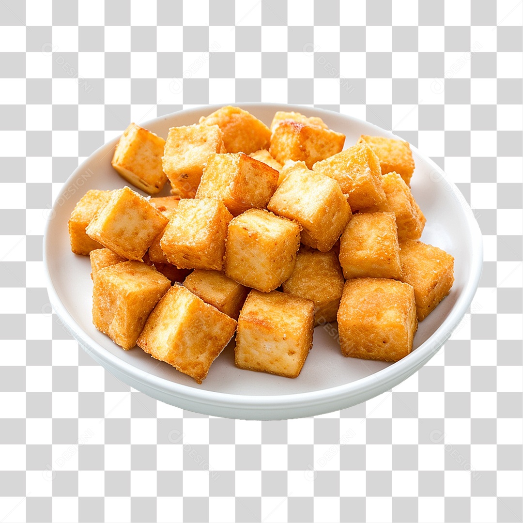 Prato de Cubos de Tofu Frito PNG Transparente