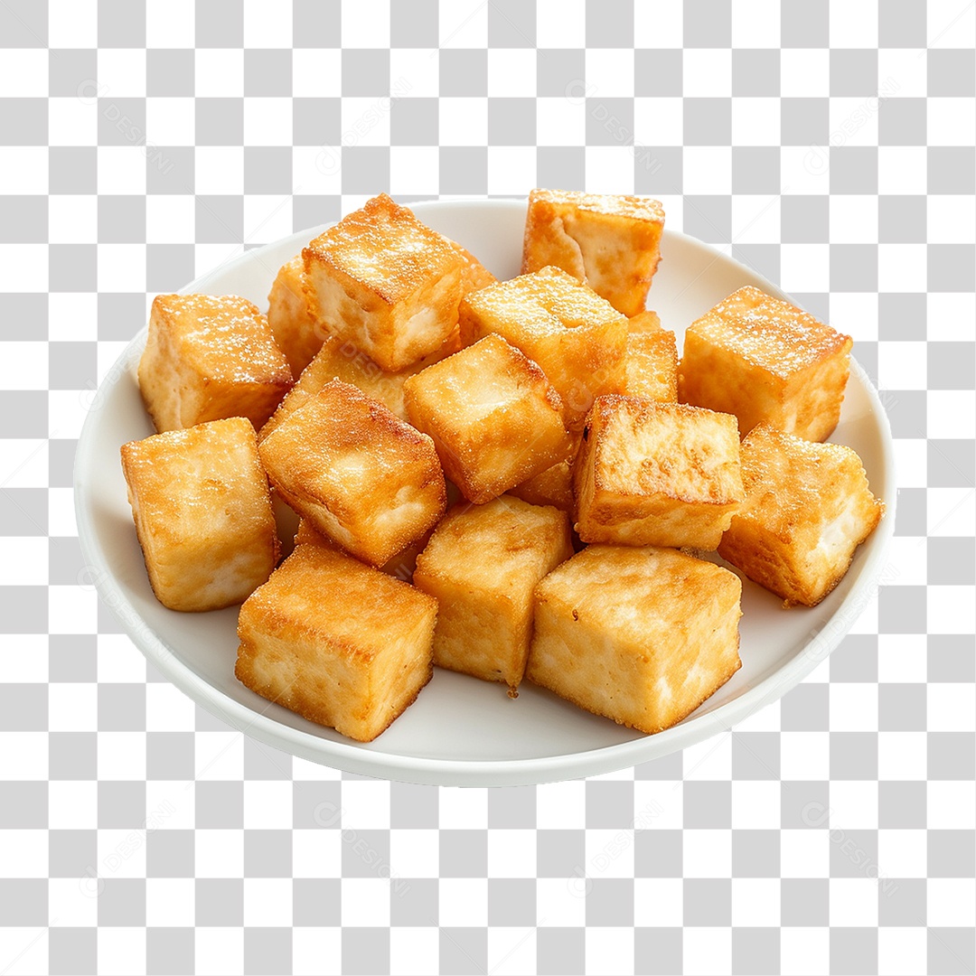 Prato de Cubos de Tofu Frito PNG Transparente