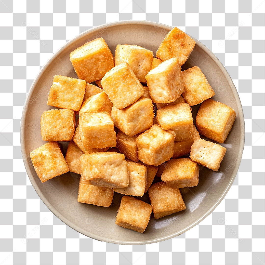 Prato de Cubos de Tofu Frito PNG Transparente