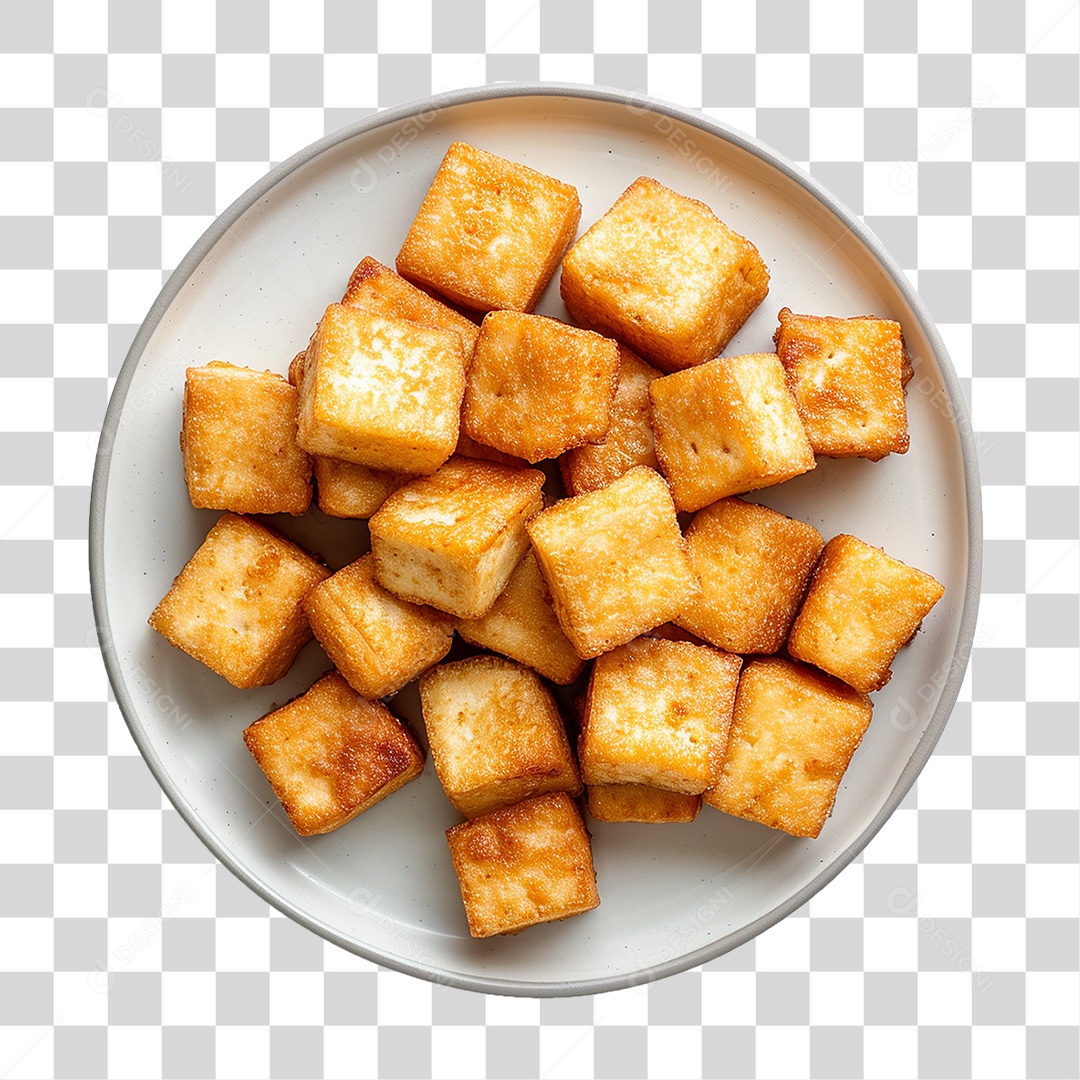 Prato de Cubos de Tofu Frito PNG Transparente