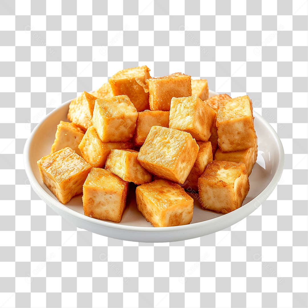 Prato de Cubos de Tofu Frito PNG Transparente