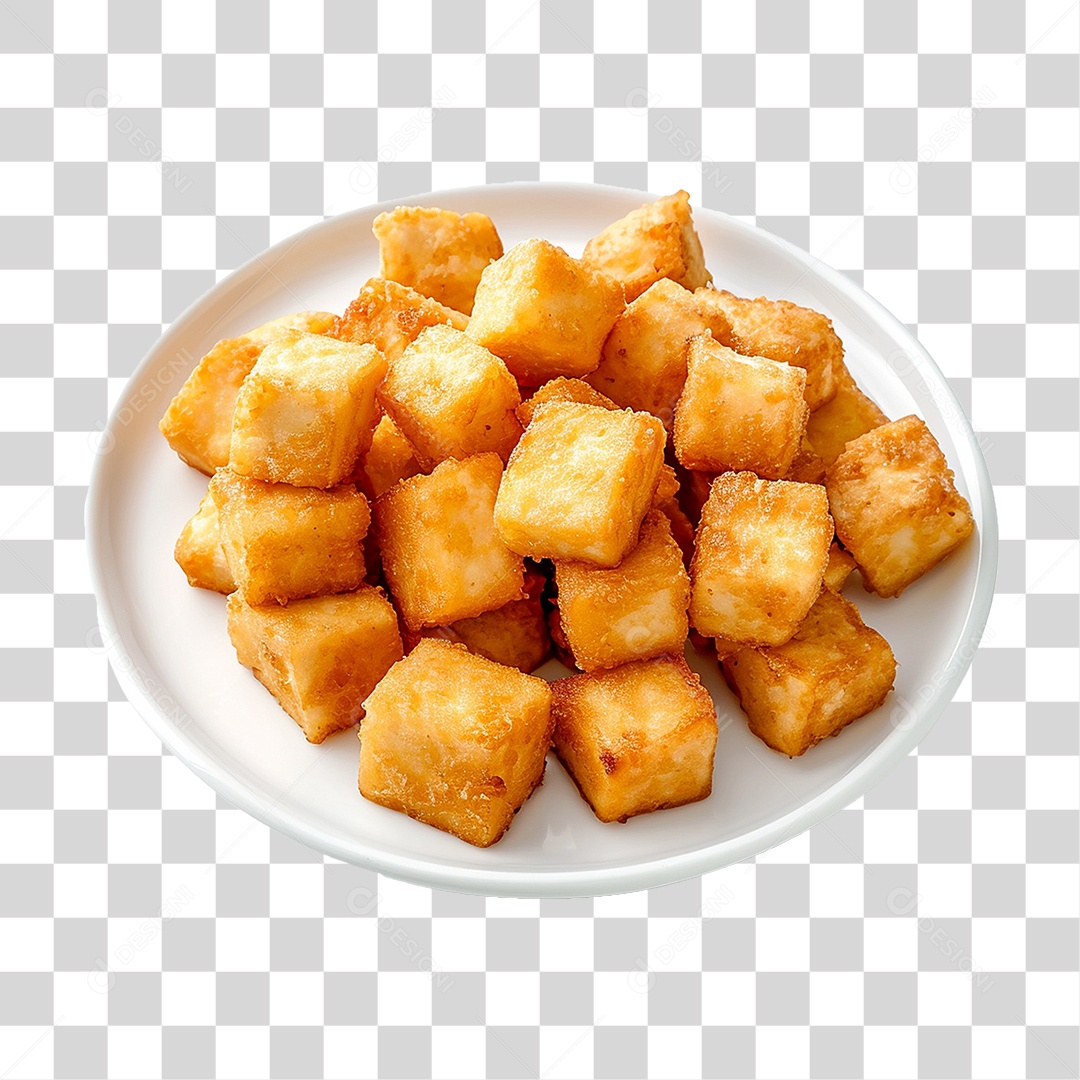 Prato de Cubos de Tofu Frito PNG Transparente