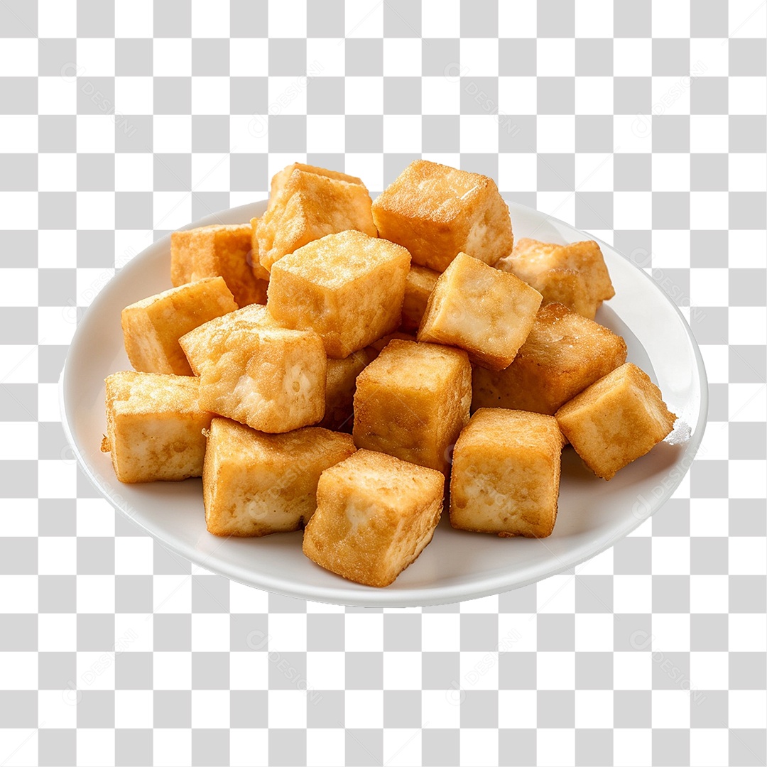Prato de Cubos de Tofu Frito PNG Transparente