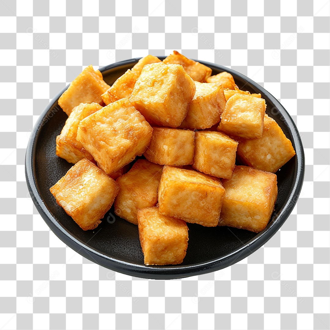 Prato de Cubos de Tofu Frito PNG Transparente