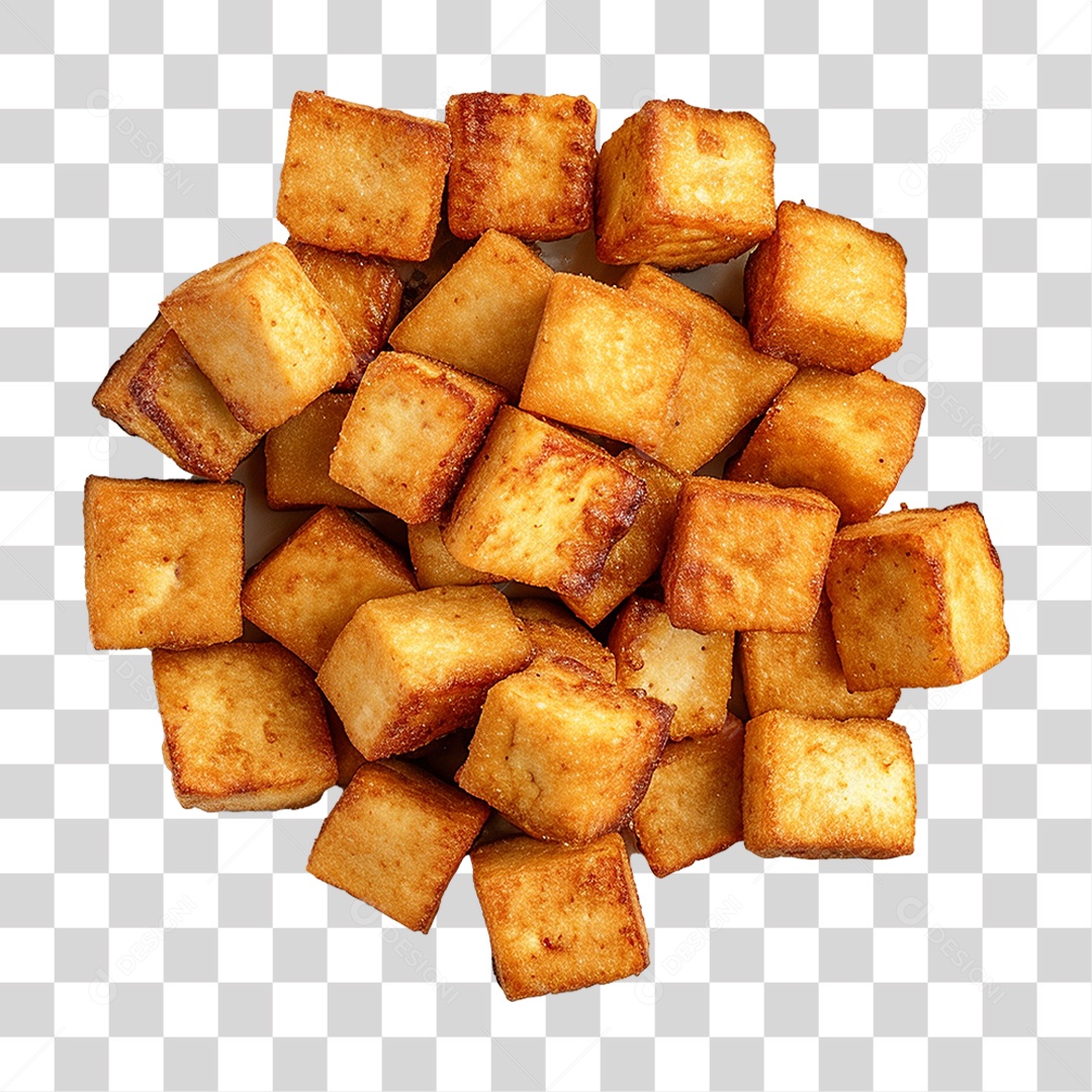 Cubos de Tofu Frito PNG Transparente
