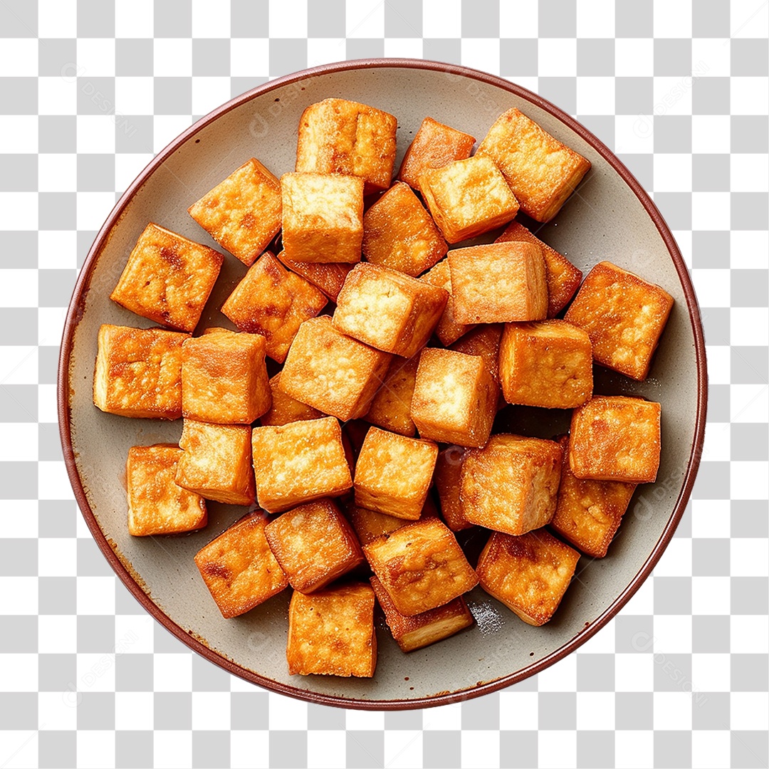Prato de Cubos de Tofu Frito PNG Transparente