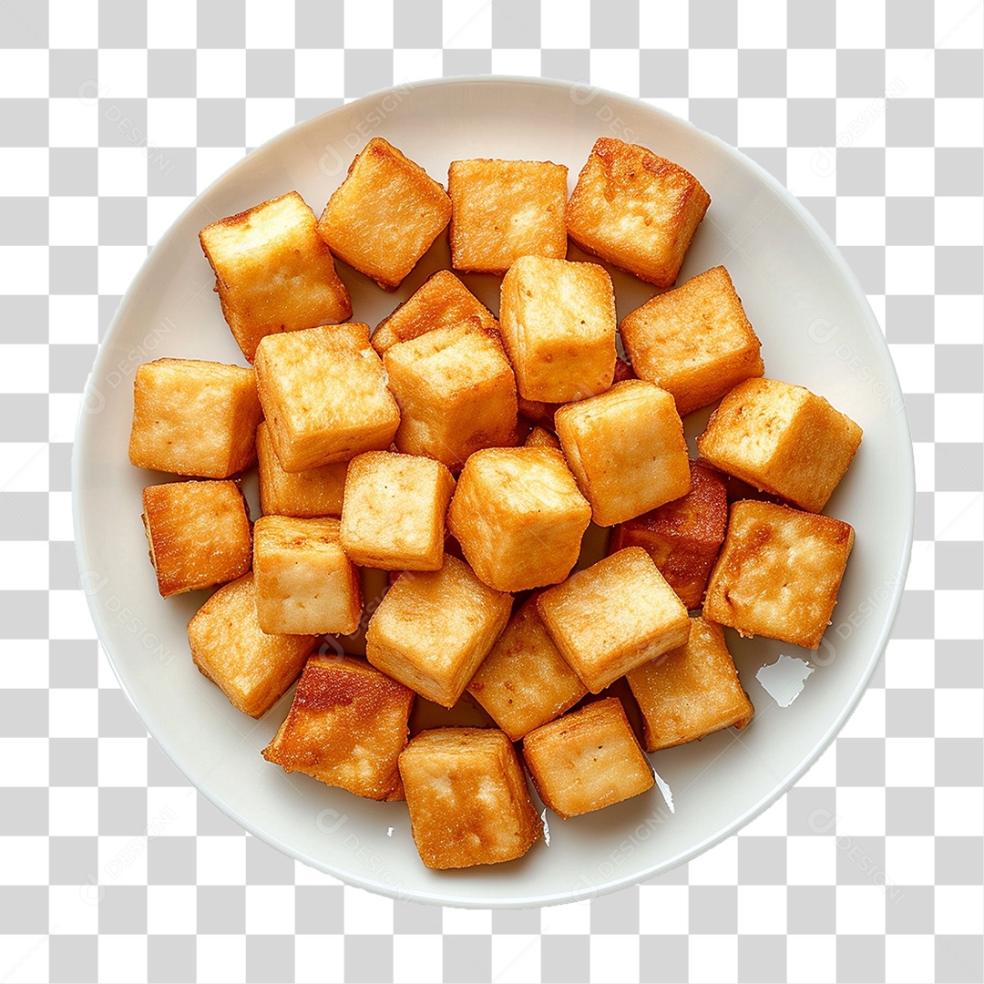 Prato de Cubos de Tofu Frito PNG Transparente