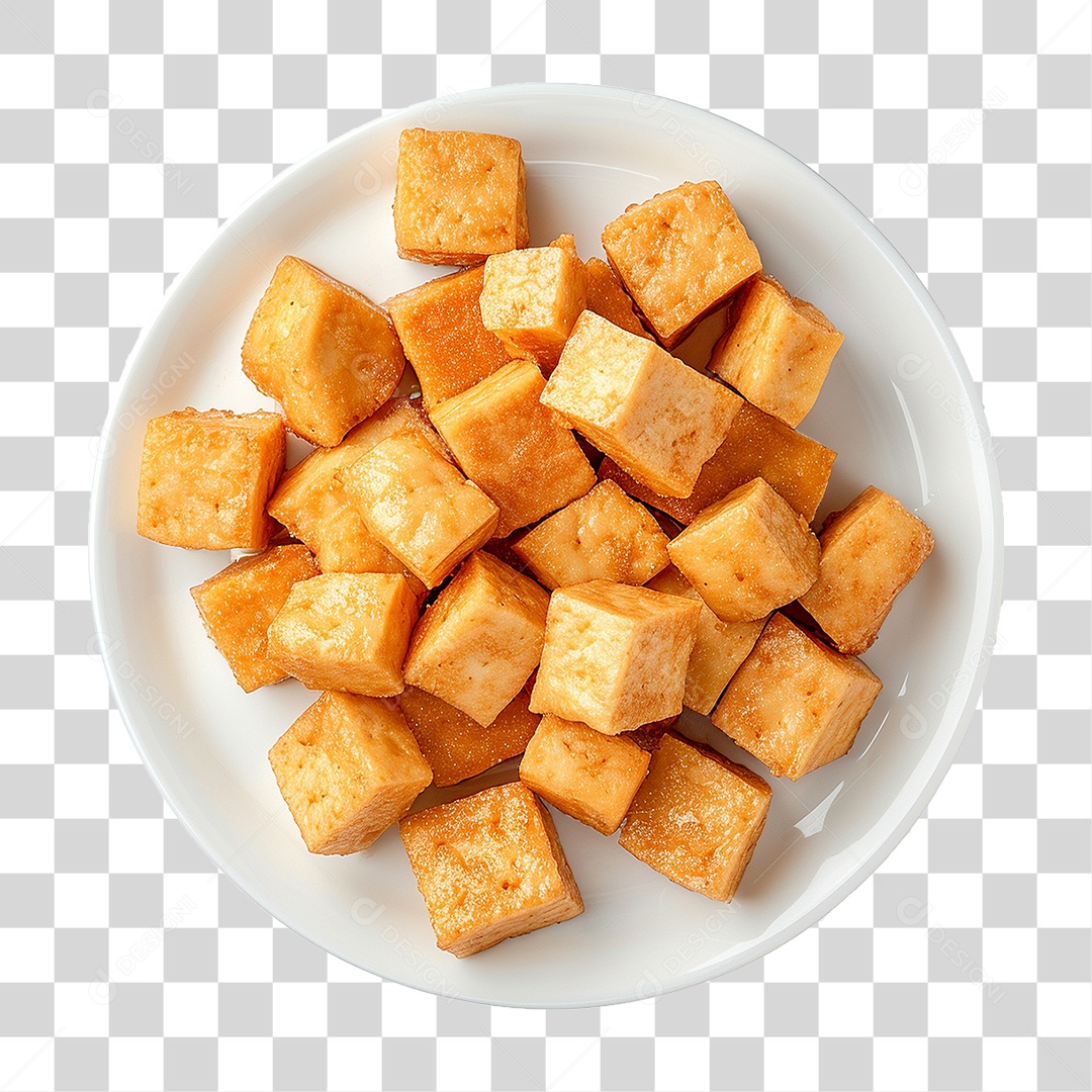 Prato de Cubos de Tofu Frito PNG Transparente