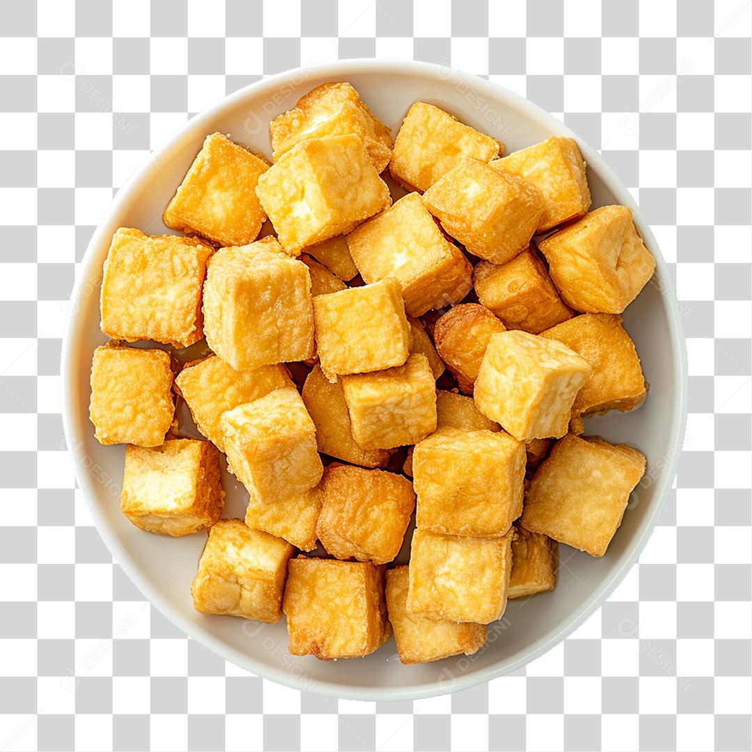 Prato de Cubos de Tofu Frito PNG Transparente