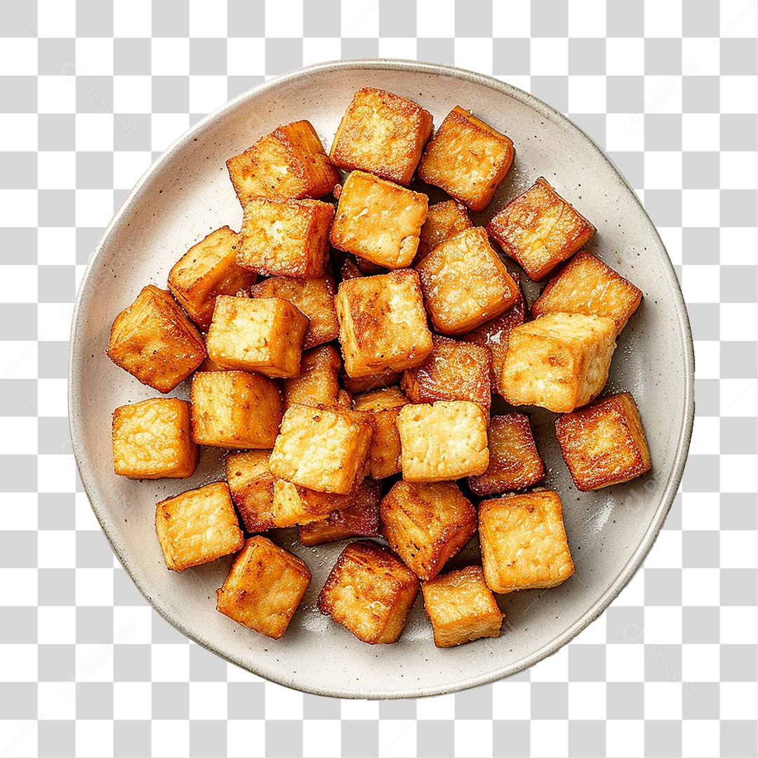 Prato de Cubos de Tofu Frito PNG Transparente