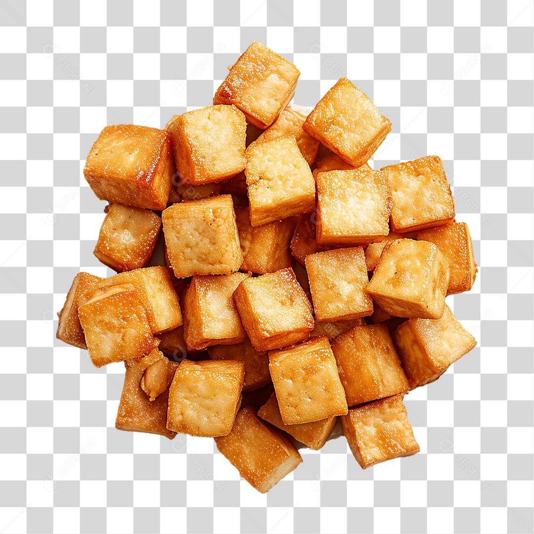 Cubos de Tofu Frito PNG Transparente