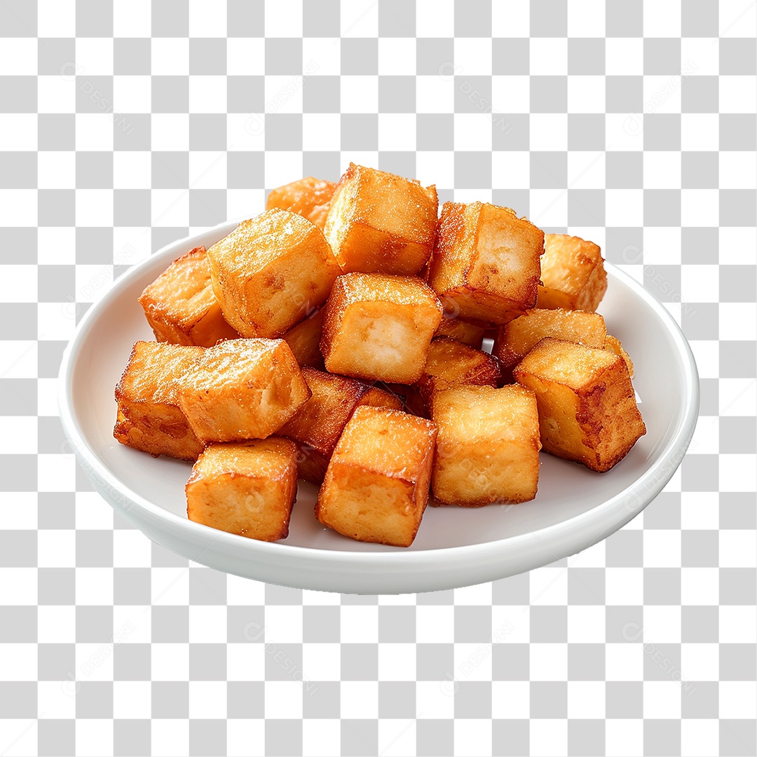 Prato de Cubos de Tofu Frito PNG Transparente