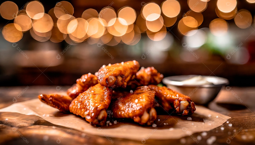 Assas de frango sobre um prato