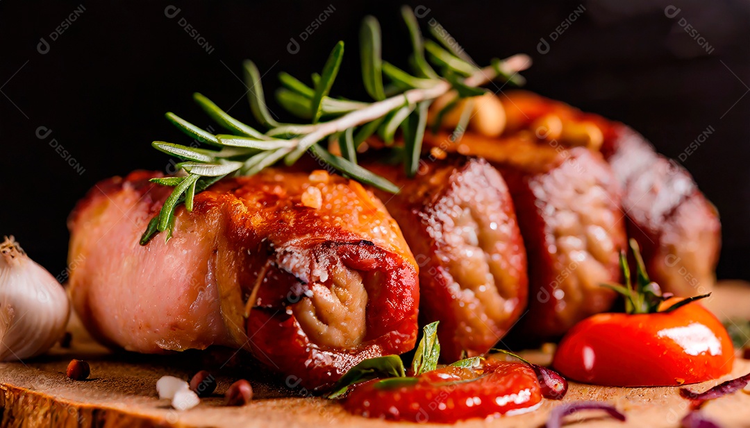 Carne grelhada sobre uma tábua madeira