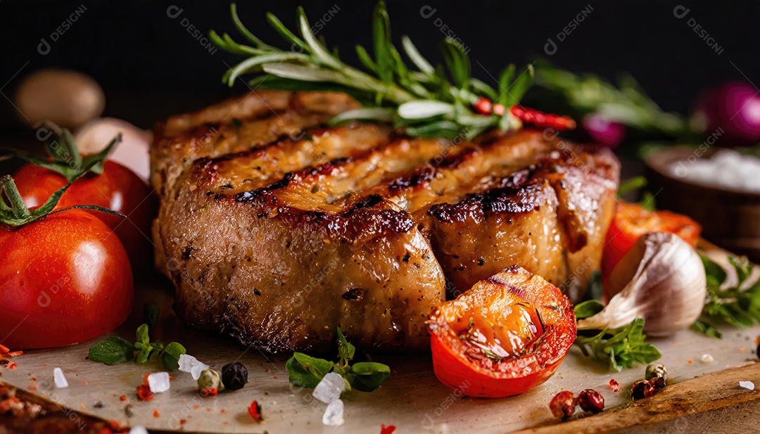 Carne grelhada sobre mesa madeira