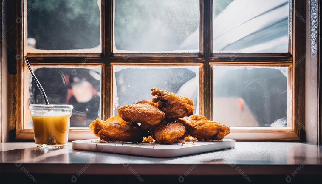 Coxas de frango sobre mesa madeira