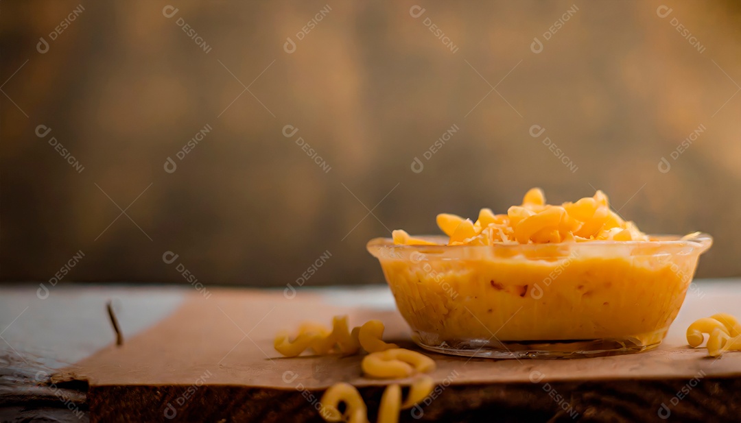 Macarrão sobre tigela em uma mesa de madeira
