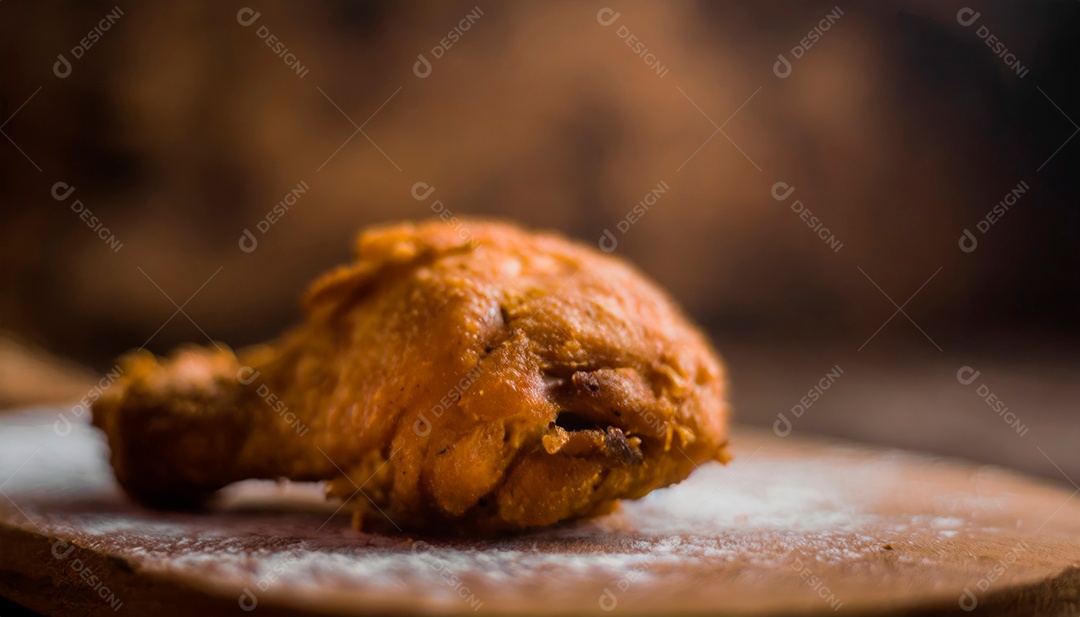 Deliciosa coxa de frango sobre uma mesa de madeira