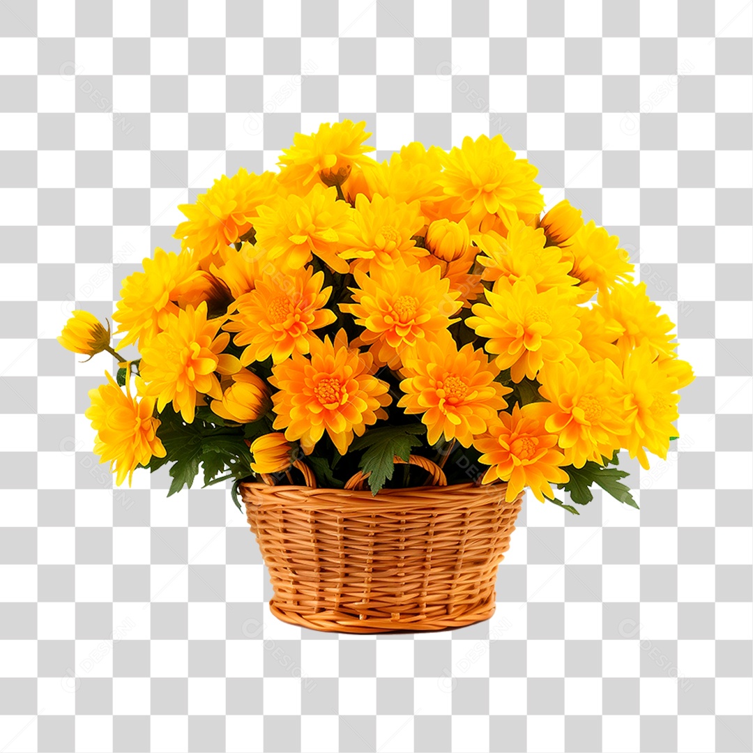 Cesta de Flores Amarela PNG Transparente