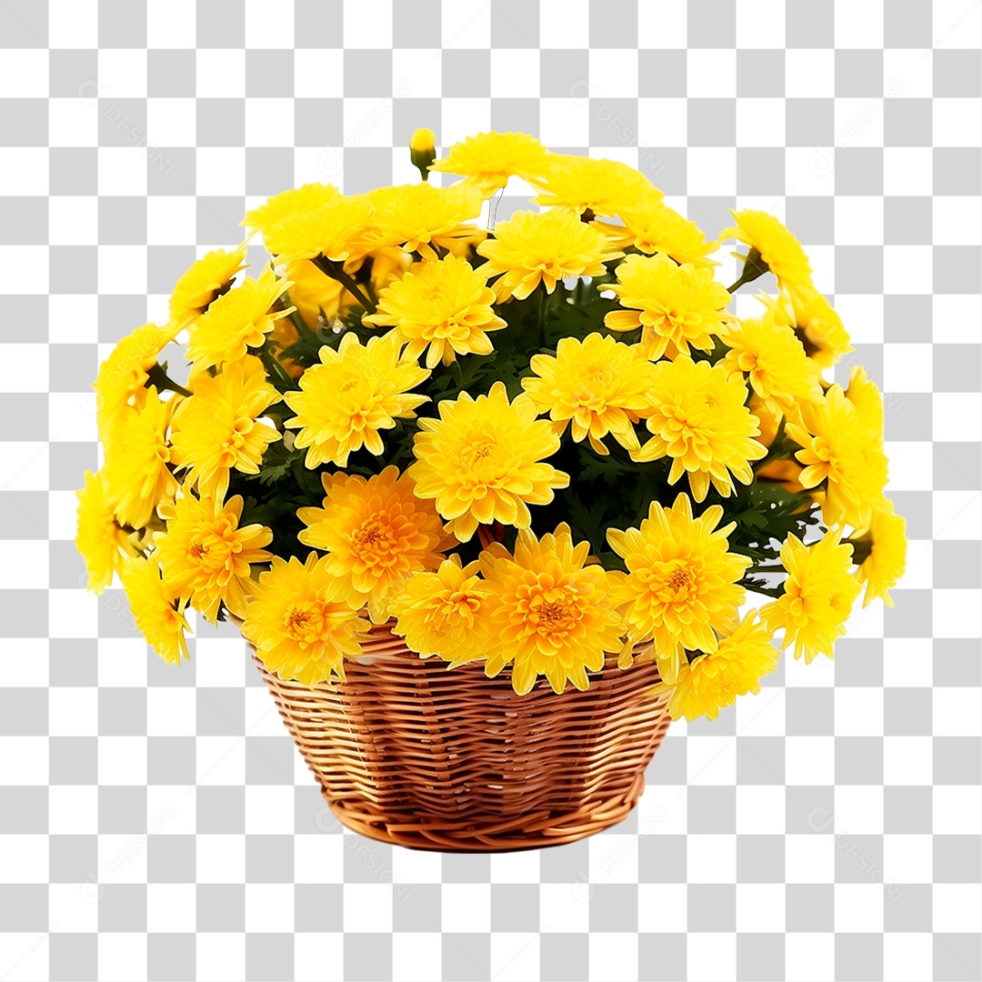 Cesta de Flores Amarela PNG Transparente