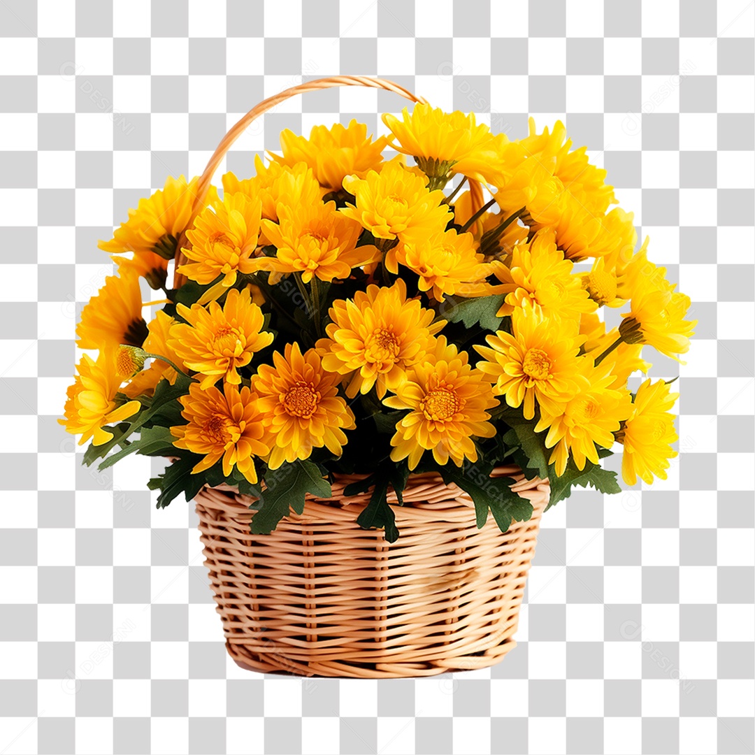 Cesta de Flores Amarela PNG Transparente