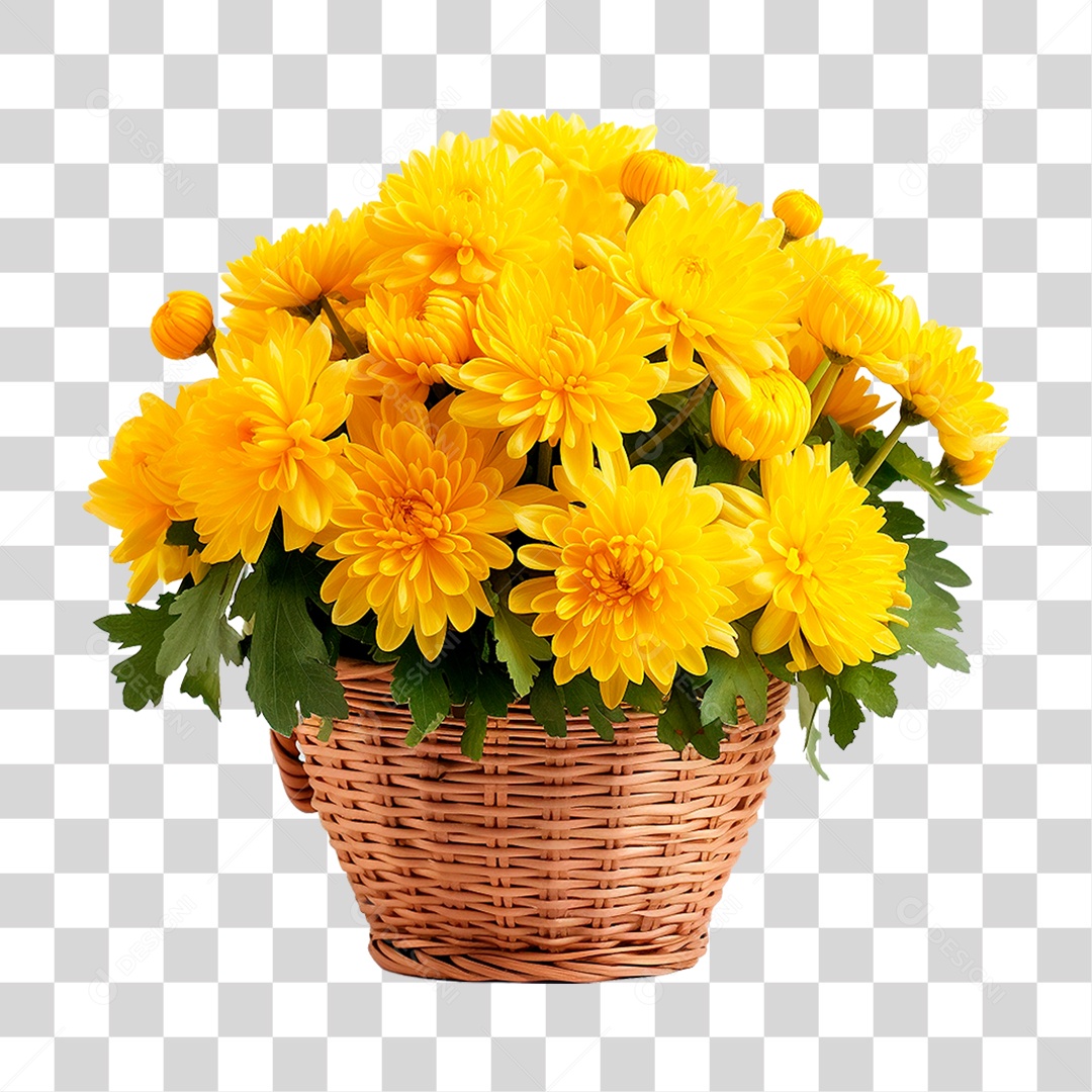 Cesta de Flores Amarela PNG Transparente