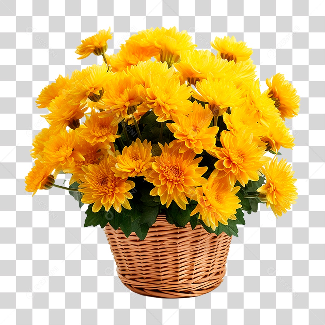 Cesta de Flores Amarela PNG Transparente