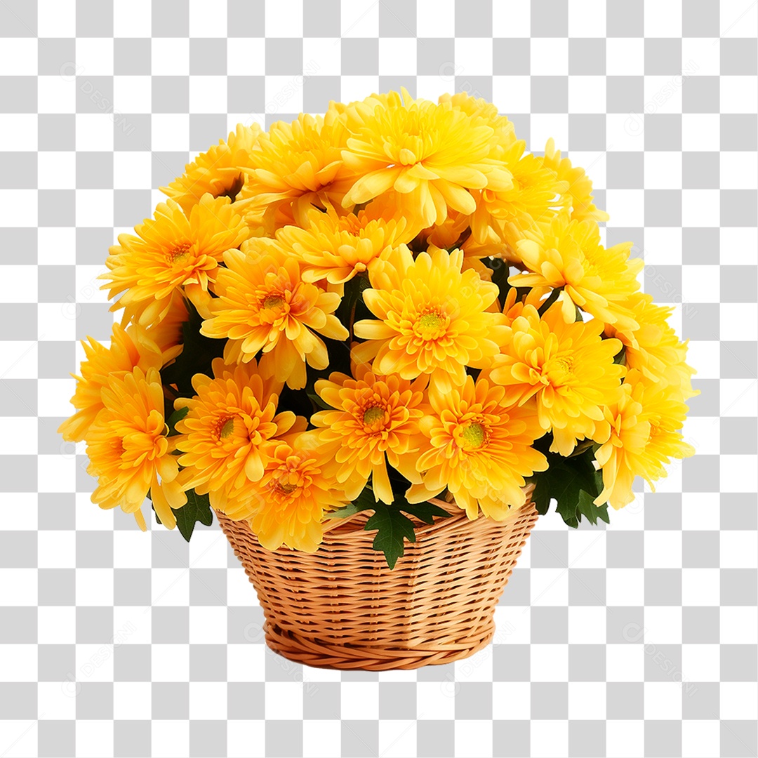 Cesta de Flores Amarela PNG Transparente