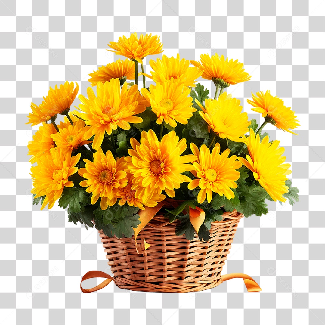Cesta de Flores Amarela PNG Transparente