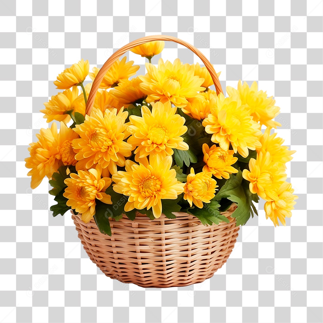 Cesta de Flores Amarela PNG Transparente