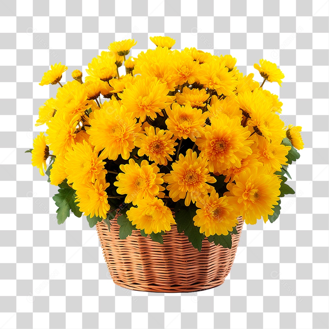 Cesta de Flores Amarela PNG Transparente