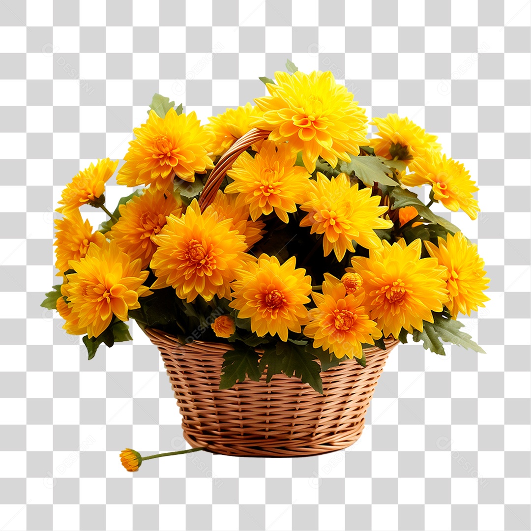 Cesta de Flores Amarela PNG Transparente