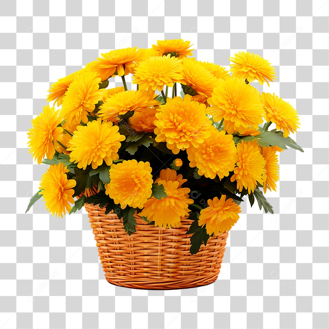 Cesta de Flores Amarela PNG Transparente