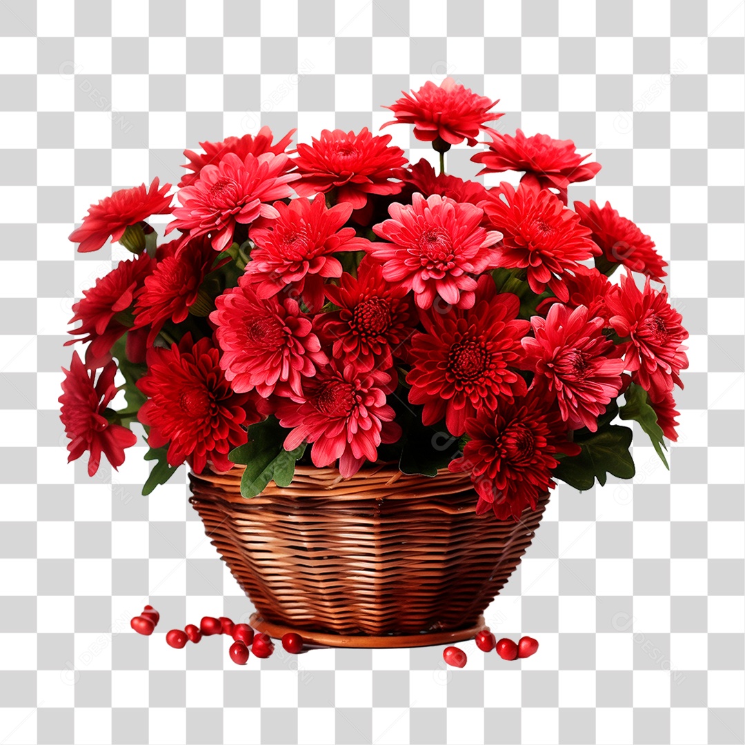 Cesta de Flores Vermelhas PNG Transparente