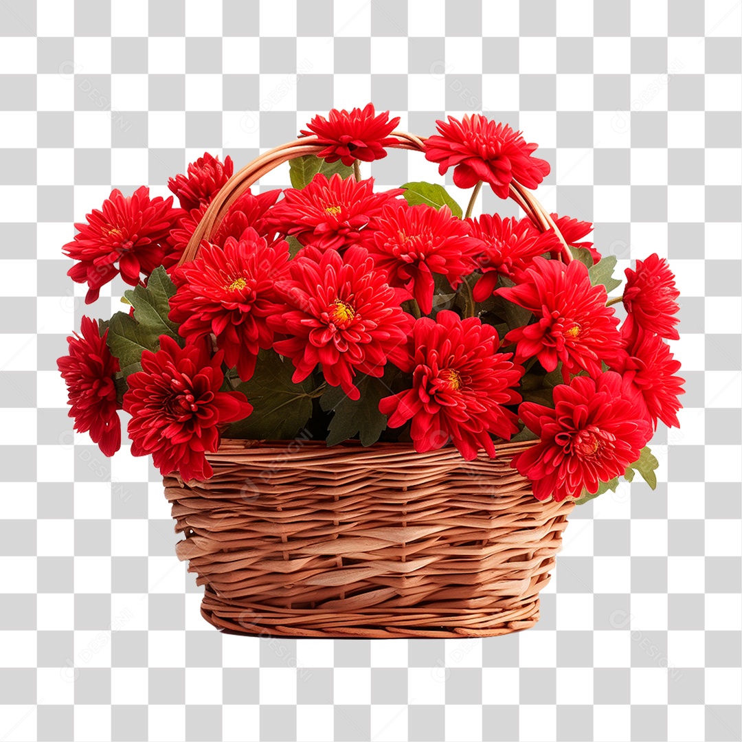 Cesta de Flores Vermelhas PNG Transparente