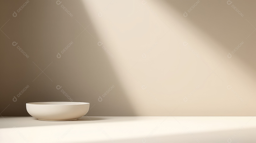 Renderização 3D de um pódio branco em um fundo bege