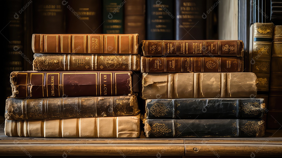 Livros antigos na estante da biblioteca foco seletivo