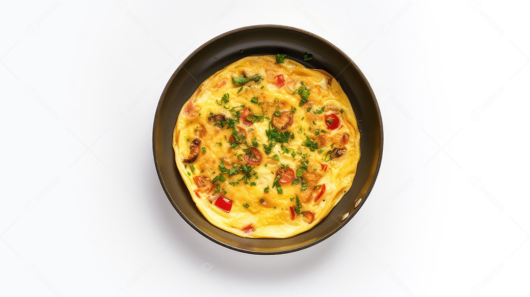 Omelete com bacon e salsa em fundo branco